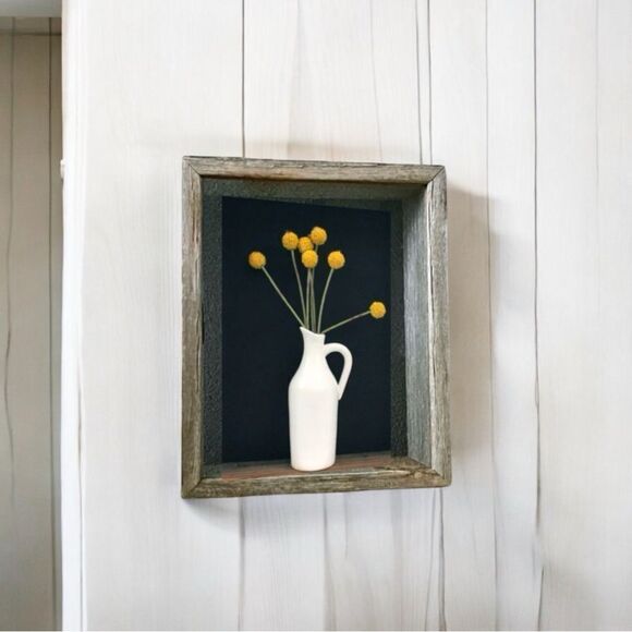 Rustic Reclaimed Wood Shadow Box Wall Hanging Hooks Black Background - Picture 3 of 16